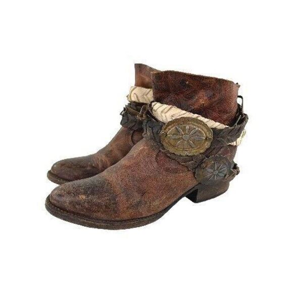 Freebird by Steven Womens Brown Leather Western Booties US 6 Belted Ankle Boots - Picture 1 of 11